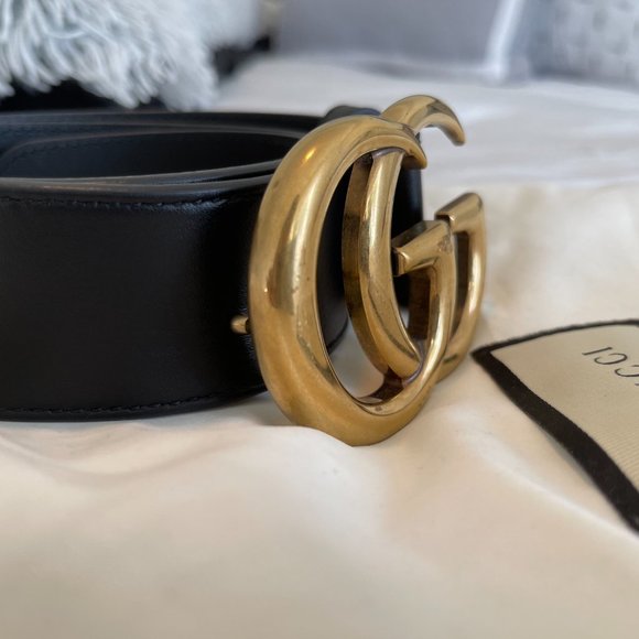 Wide Black Leather Belt With Double G Buckle main image 6